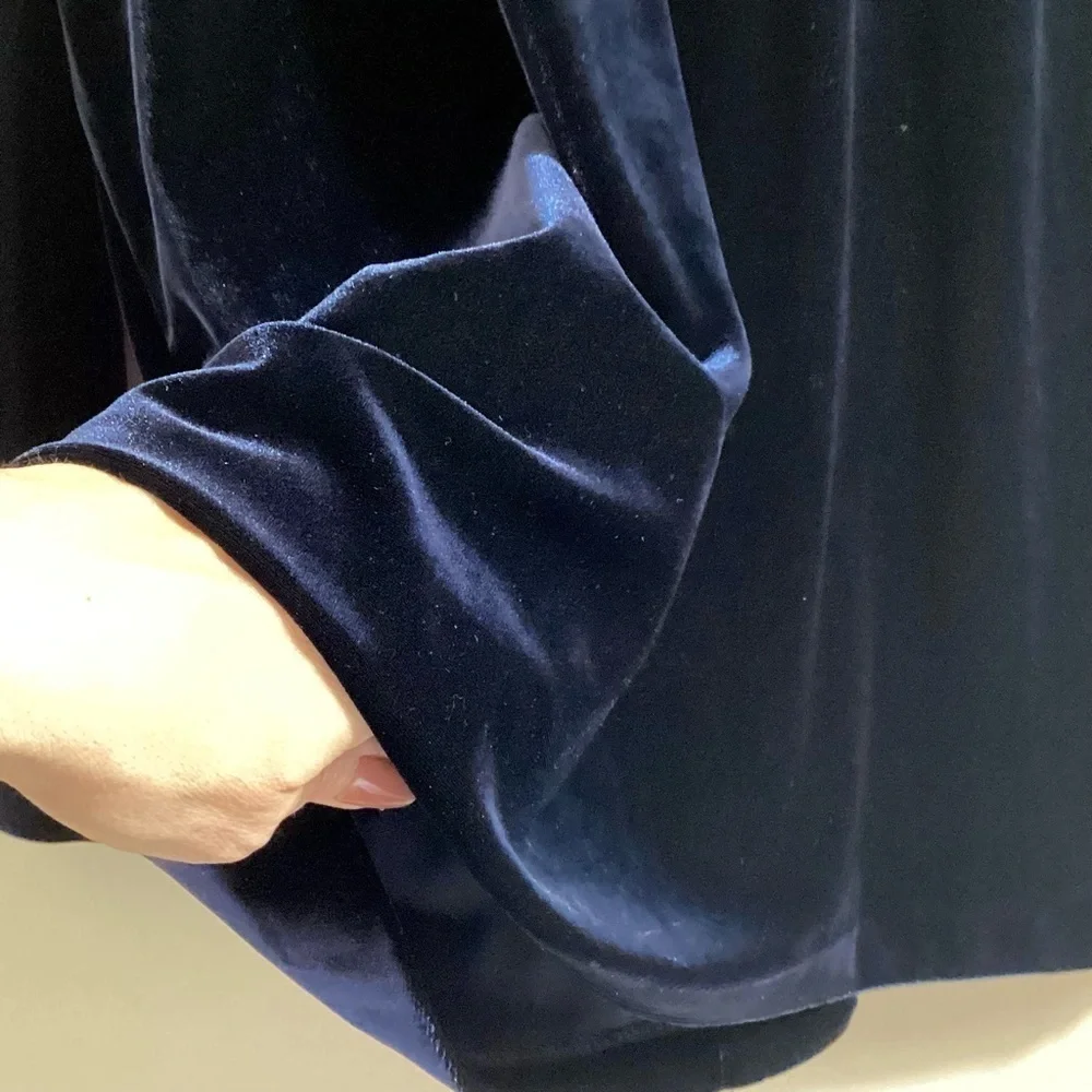 Coldwater Creek Vintage Velvet Tunic Cardigan 18 Navy Blue One Button Artsy 90s - Picture 10 of 14